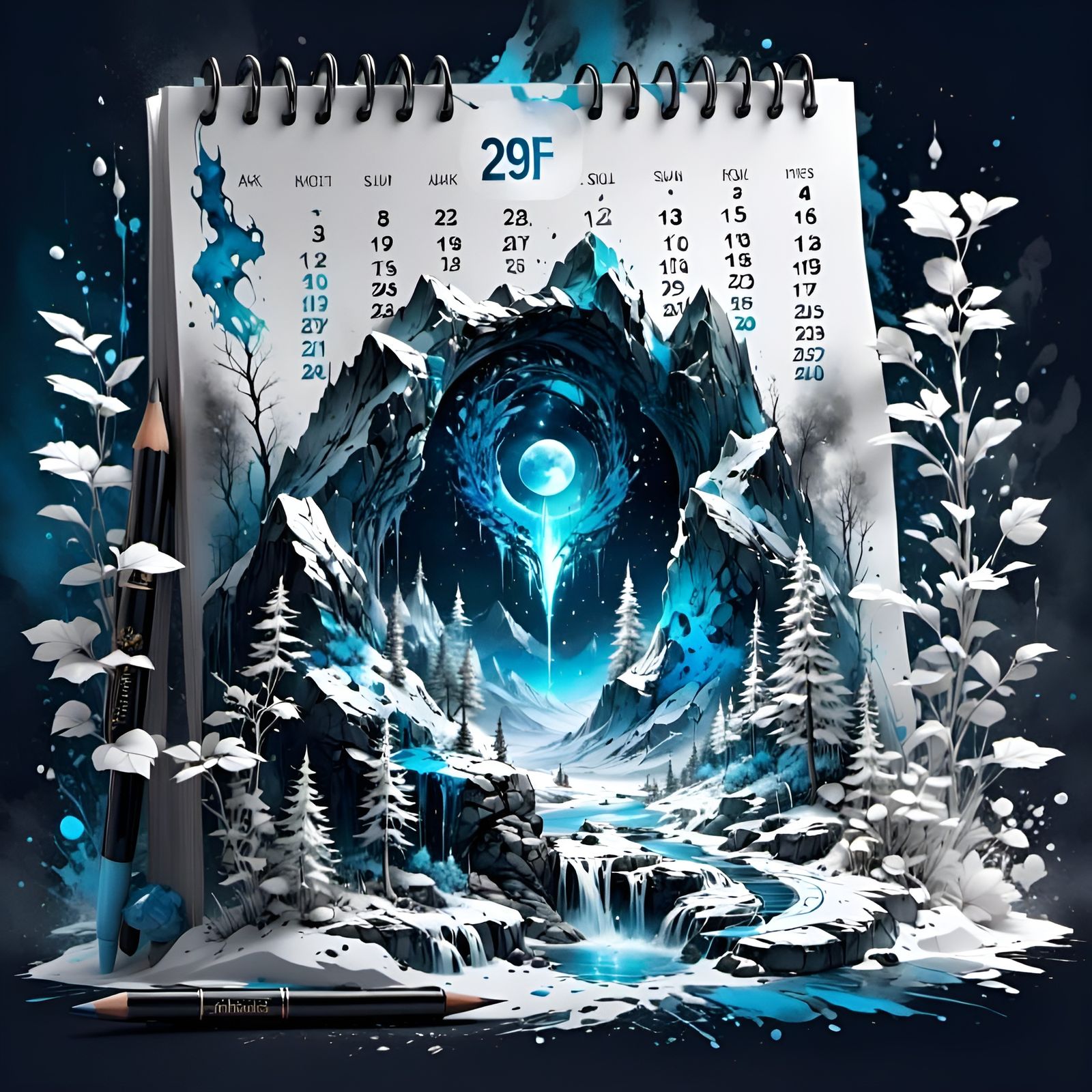 Magical Portal Exploding from Calendar Pages