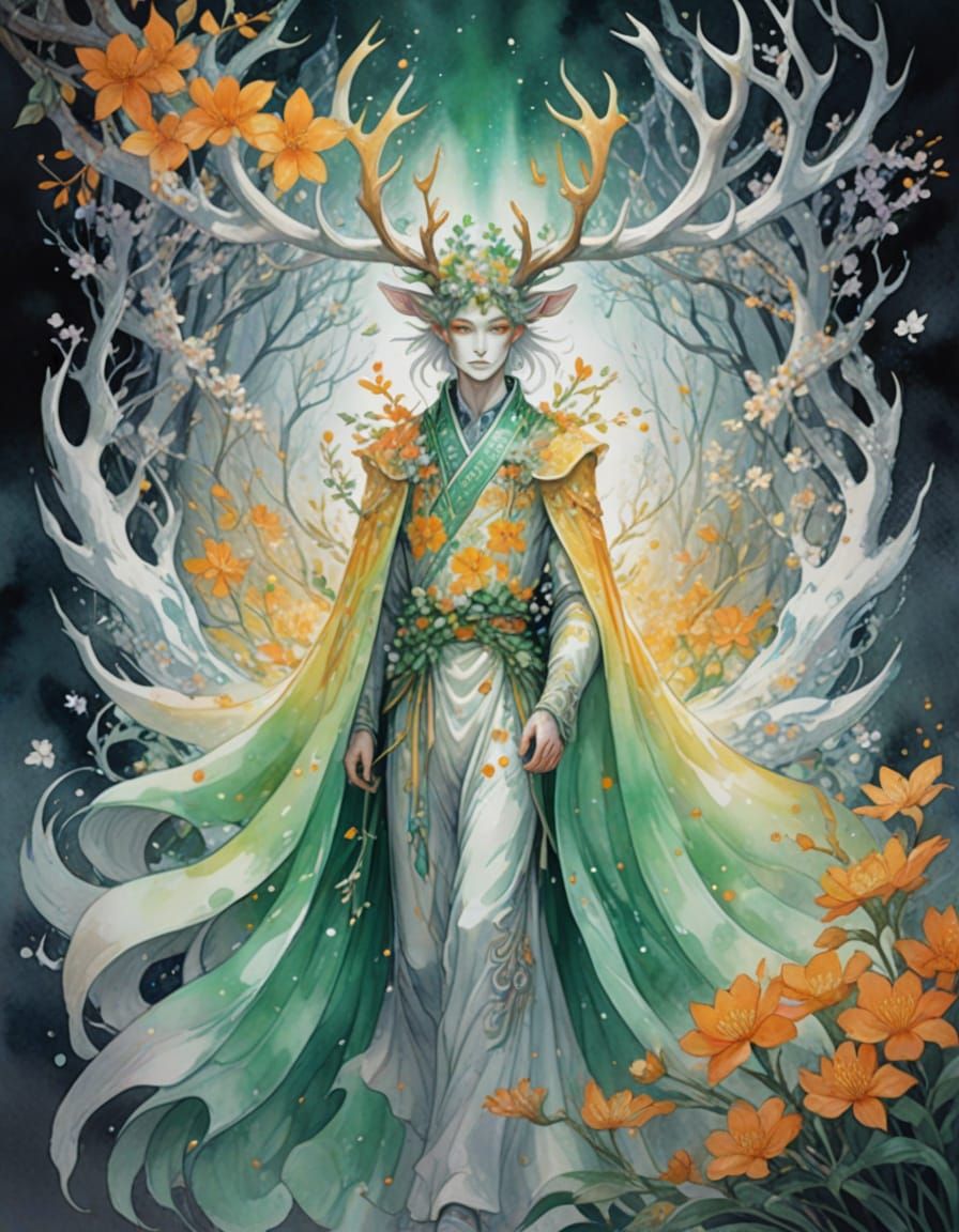 Ethereal Spirit Emerges from Flowers: Watercolor Manga