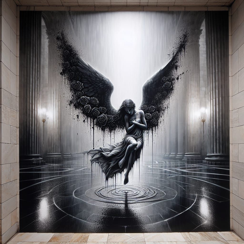Shattered Angel Descends in Gloomy Cathedral
