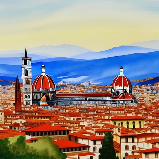 Florence Gouache Painting in Impressionist Style