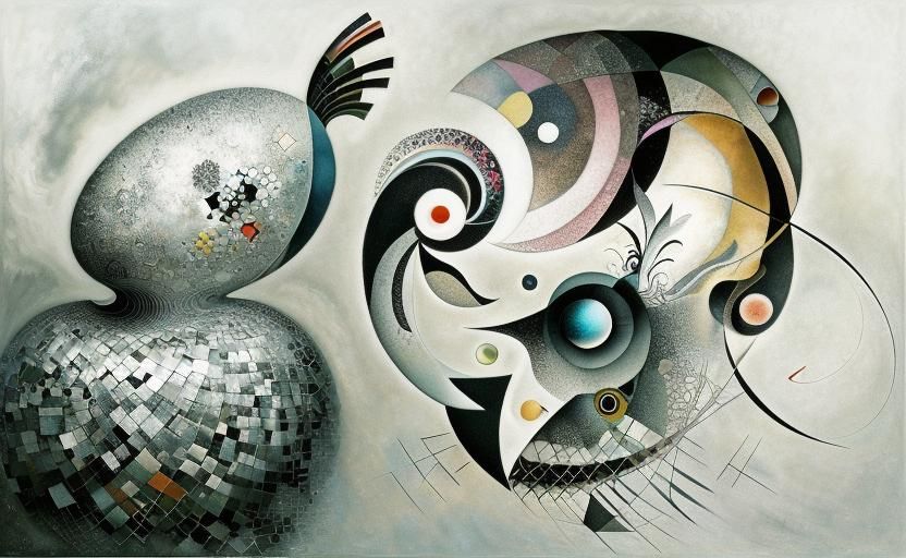 Abstract Silver and Black Painting in Magical Realism