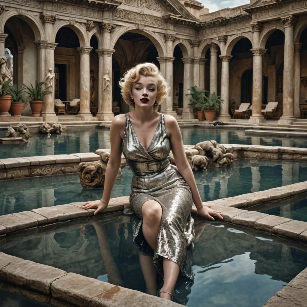 Marilyn Monroe as Alma-Tadema Style Painting