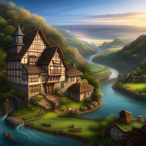 Detailed Medieval Town Map Concept Art