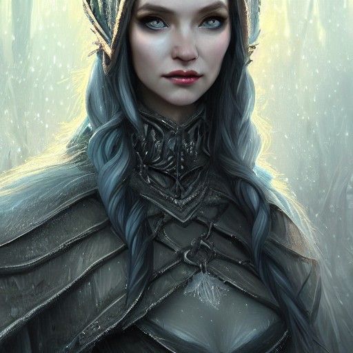 Ice Princess Elf in Winter Armor, Detailed Portrait