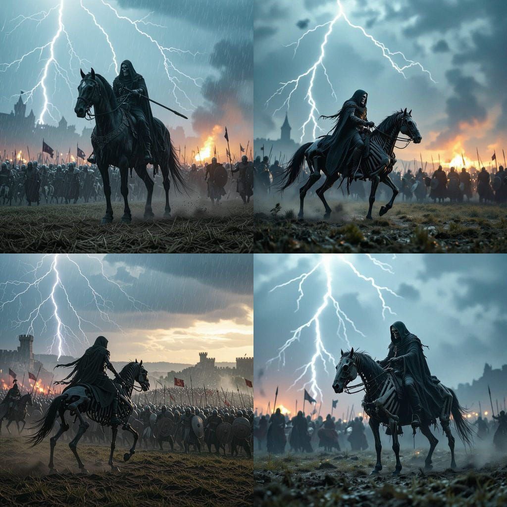 Epic Undead Army Clashes with Humans in Stormy Battlefield