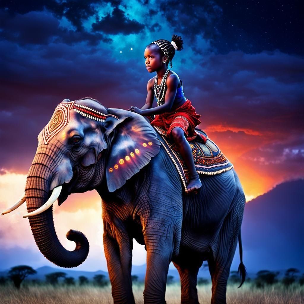 Maasai Girl and Elephant in Photorealistic Style