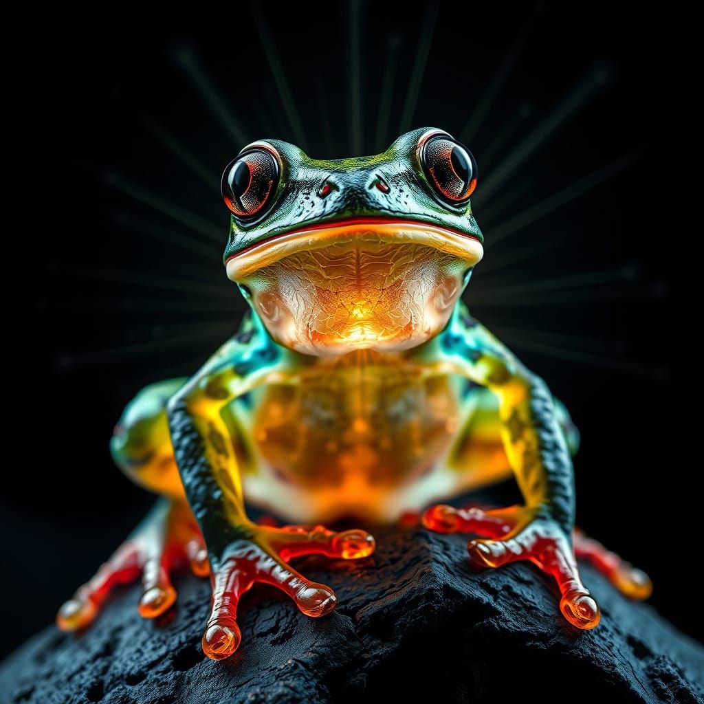 Radiant Poison Dart Frog in Hyper-Maximalism Style