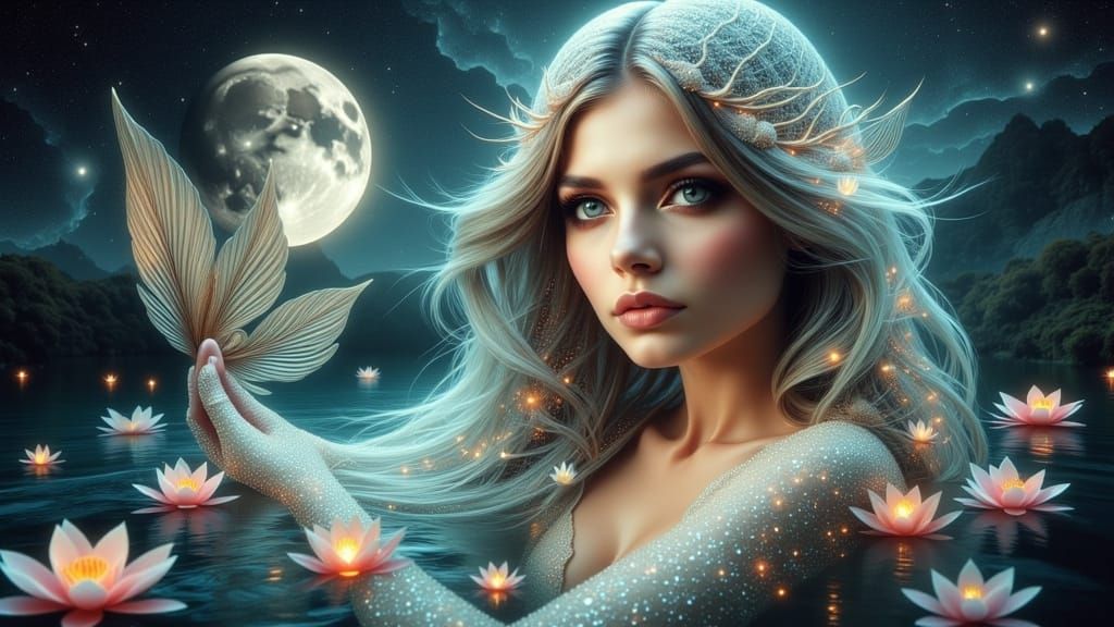 Ethereal Goddess Rises from Pisces Waters in Dreamlike Lands...