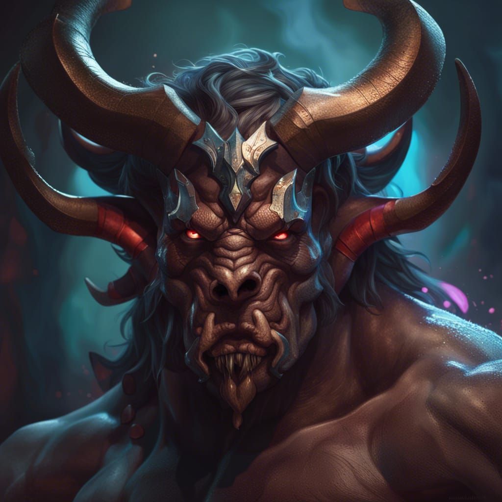 Demonic Minotaur Portrait in Hyperdetailed Style
