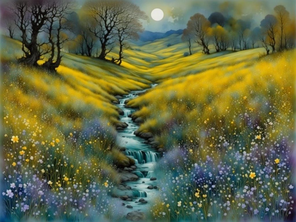 Dreamy Daffodil Valley Landscape in Vivid Morning Light