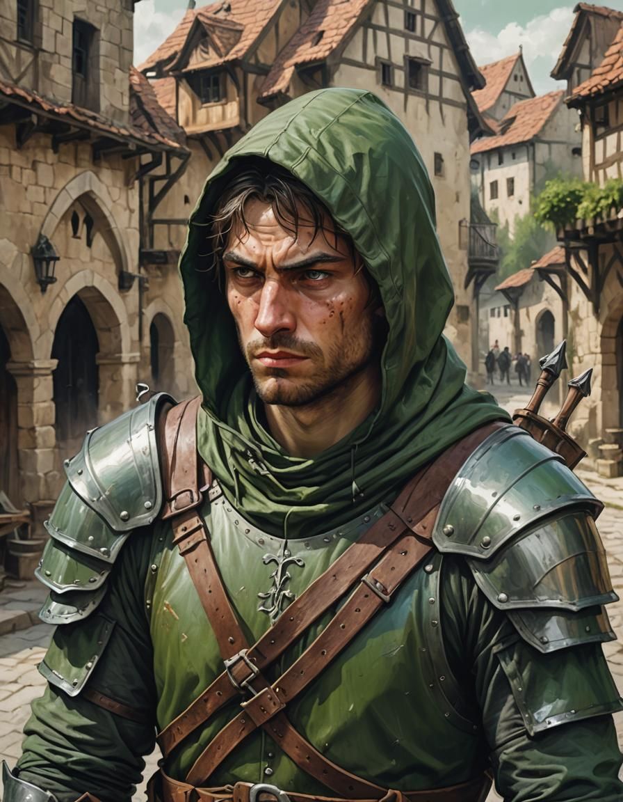 Desperate Young Man in Leather Armor Portrait