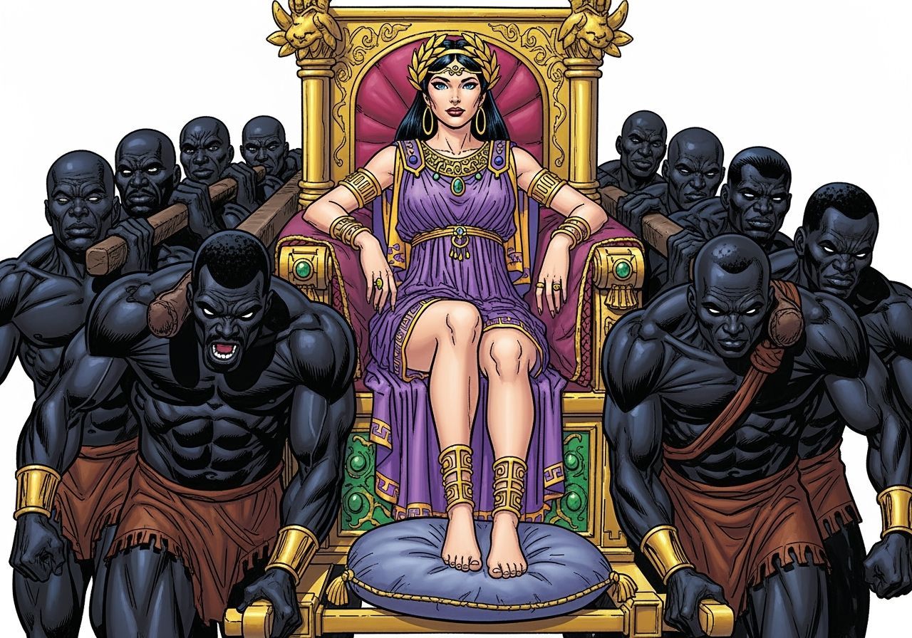 Empress Messalina on Litter Throne in Comic Art Style