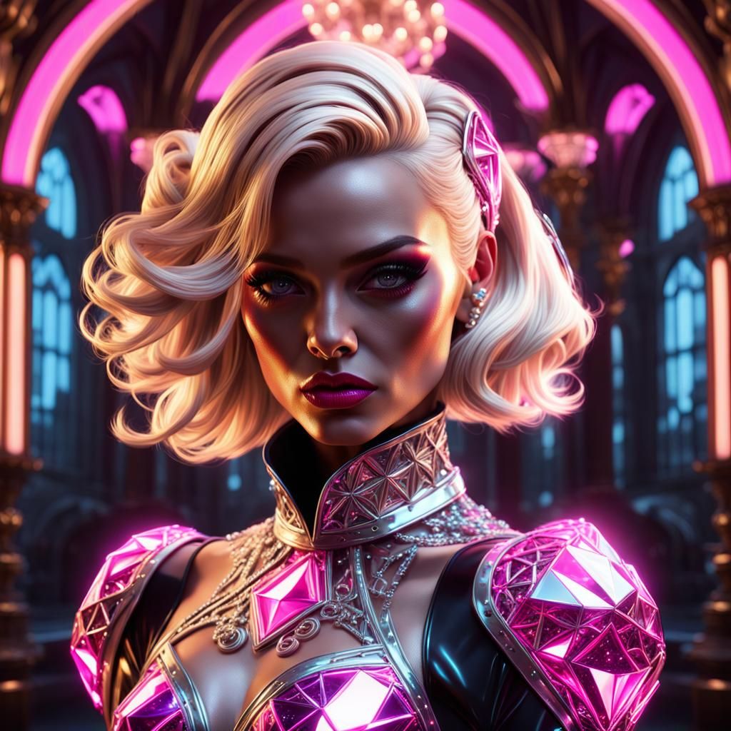 Neon Baroque Portrait of a Young Woman