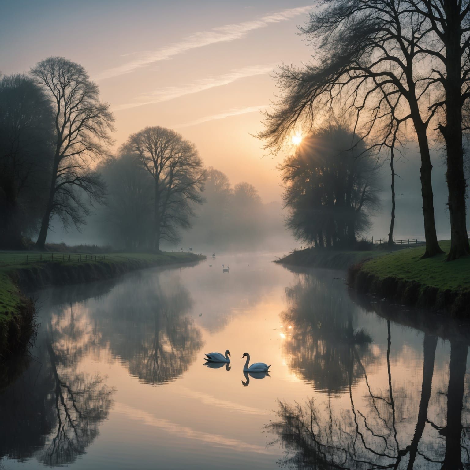 Surreal British Canal at Sunrise in Soft Focus