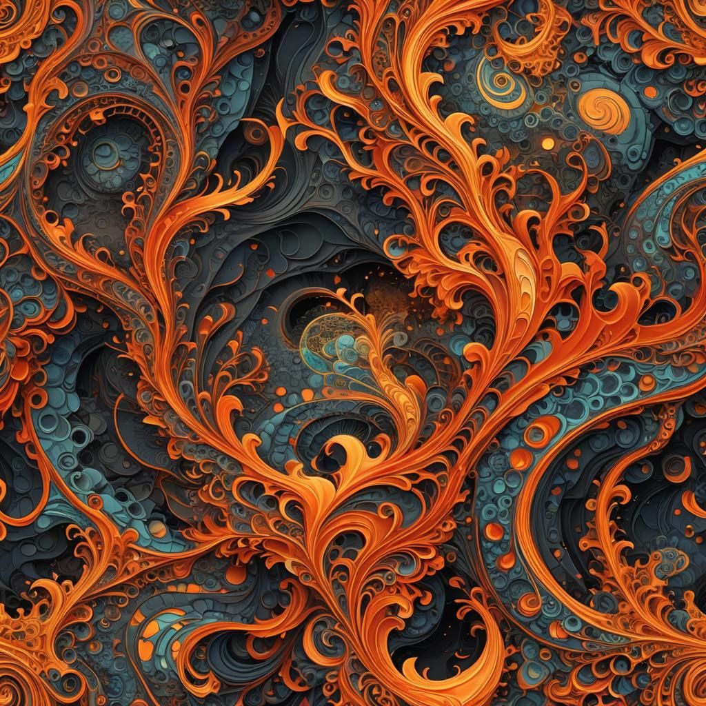 Volcanic Eruption with Abstract Fractal Patterns