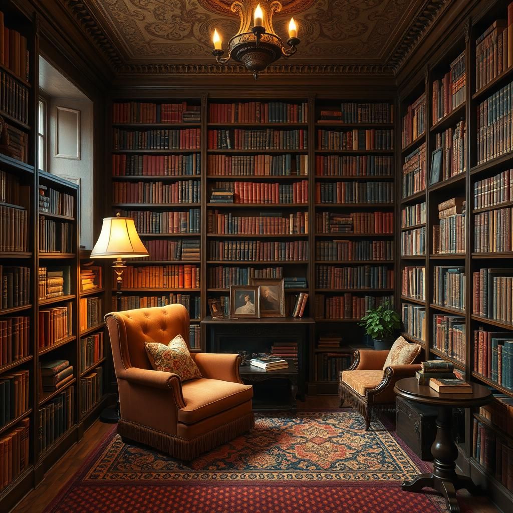 Cozy Renaissance Home Library in Klimt Style