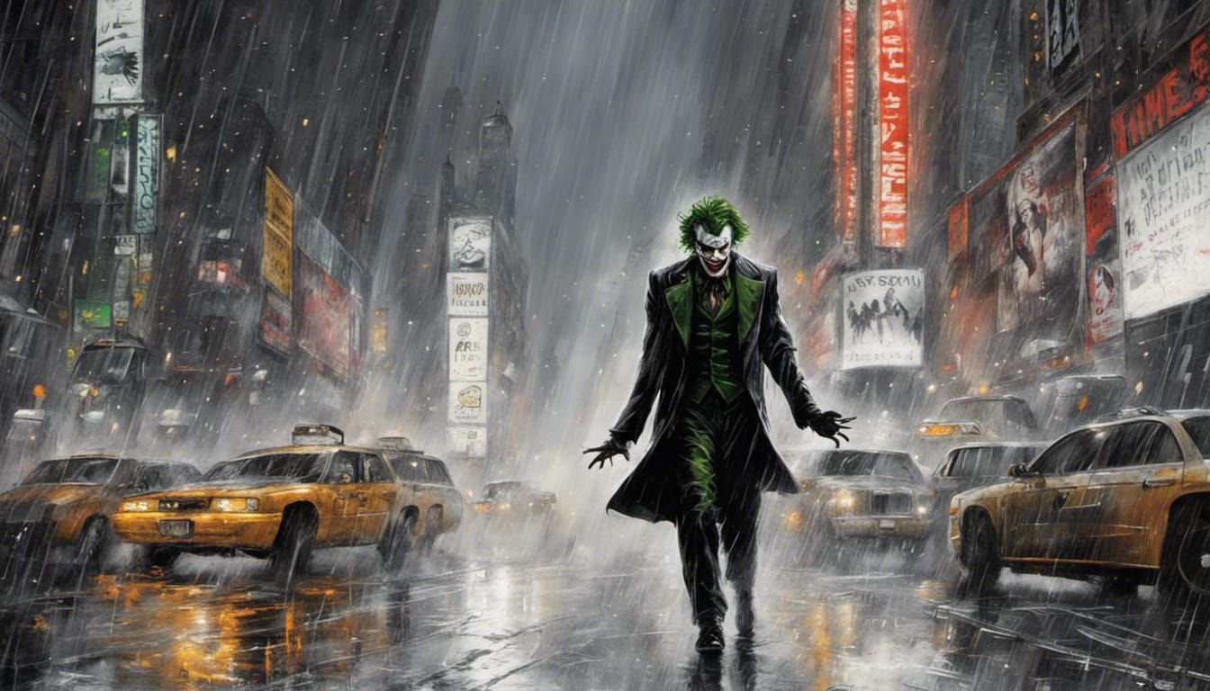 Joker in Rainy Times Square, Comic Book Art