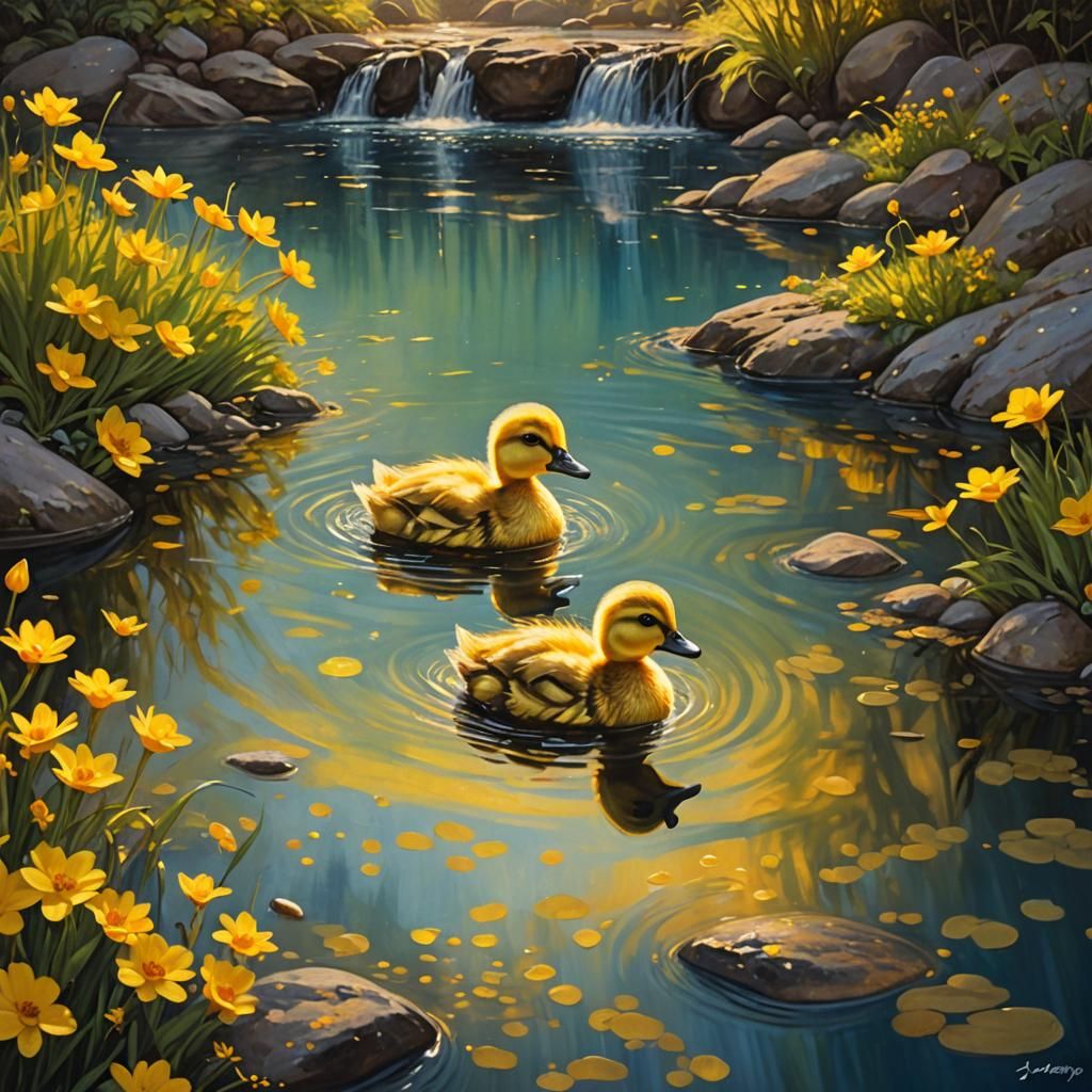 Duckling in Enchanted River: Oil Painting by James Gurney