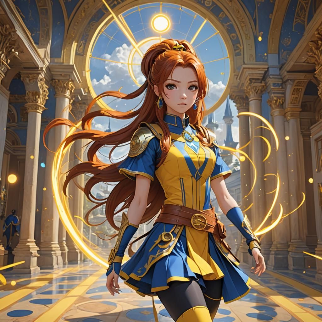 Auburn Haired Maiden with Magical Energy, Anime Art