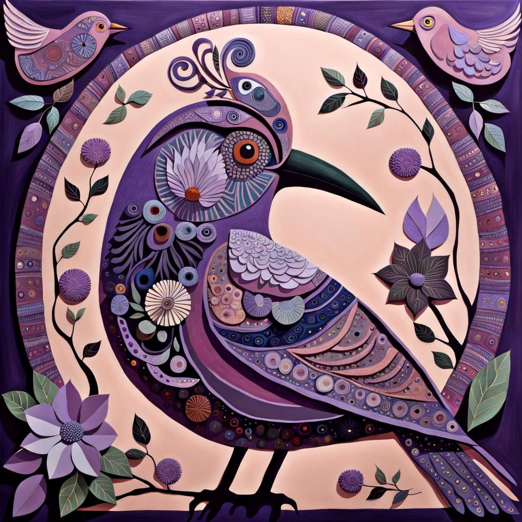 Whimsical Bird Poster Art in Lilac and Mauve