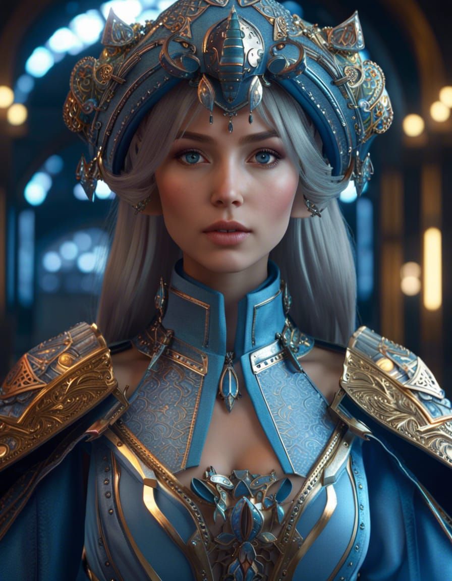 Anime Girl in Medieval Sci-fi Fusion, 8k Portrait