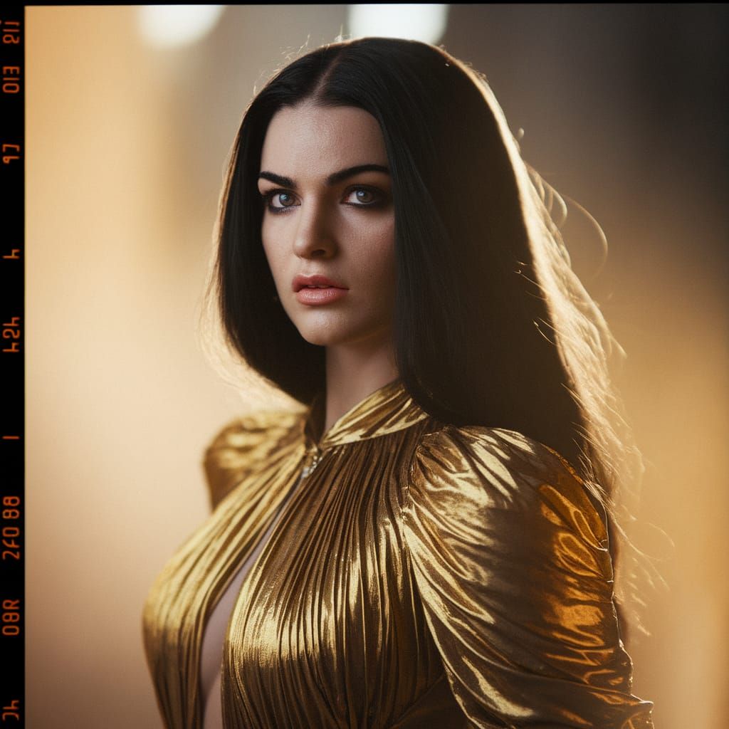 Goddess in Golden Dress, Professional Photography Style