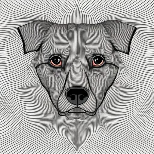 Detailed Dog Portrait with Geometric Pencil Lines