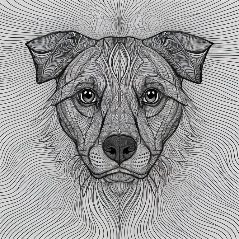 Detailed Dog Portrait with Abstract Geometric Lines