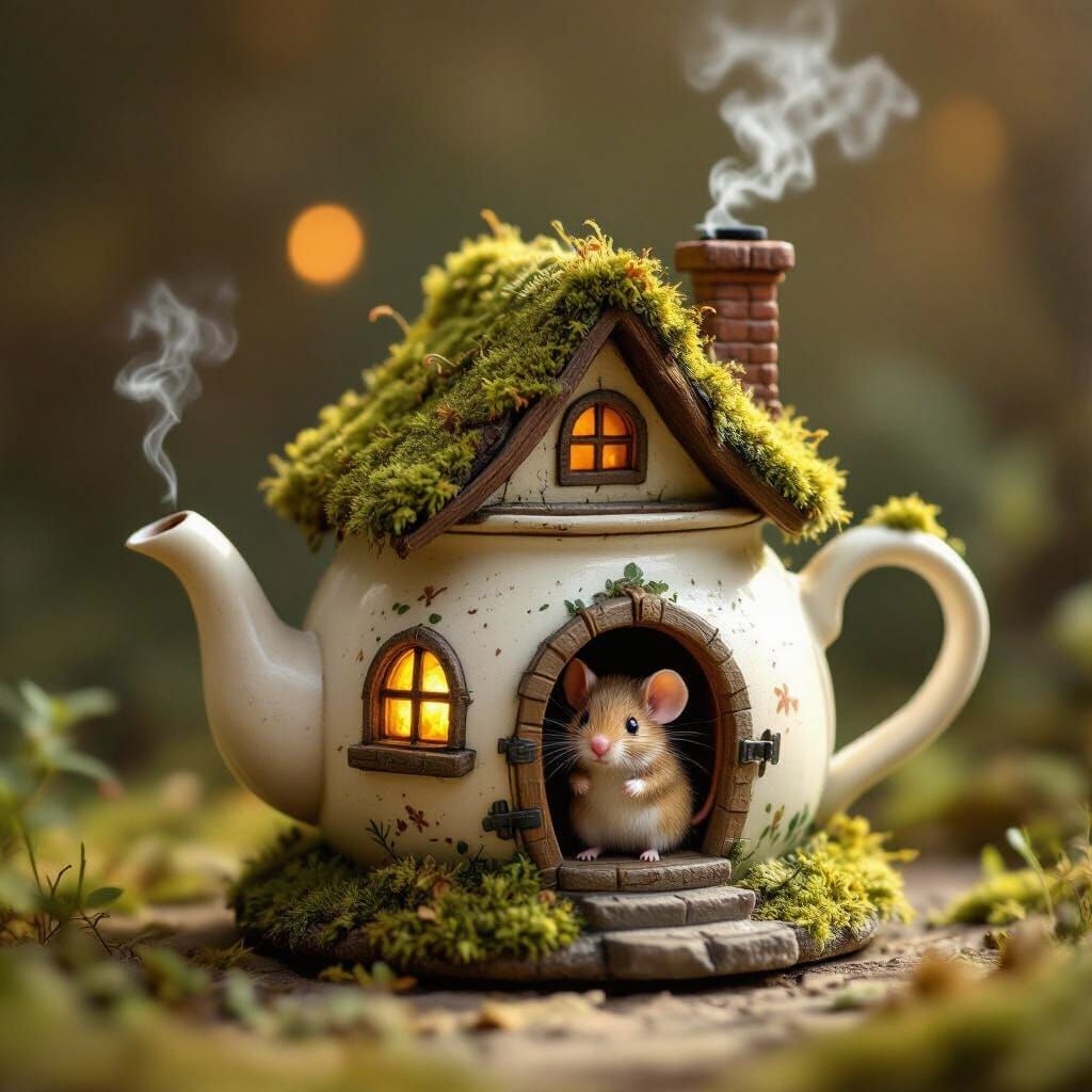 Whimsical Teapot Mouse Home in Storybook Style