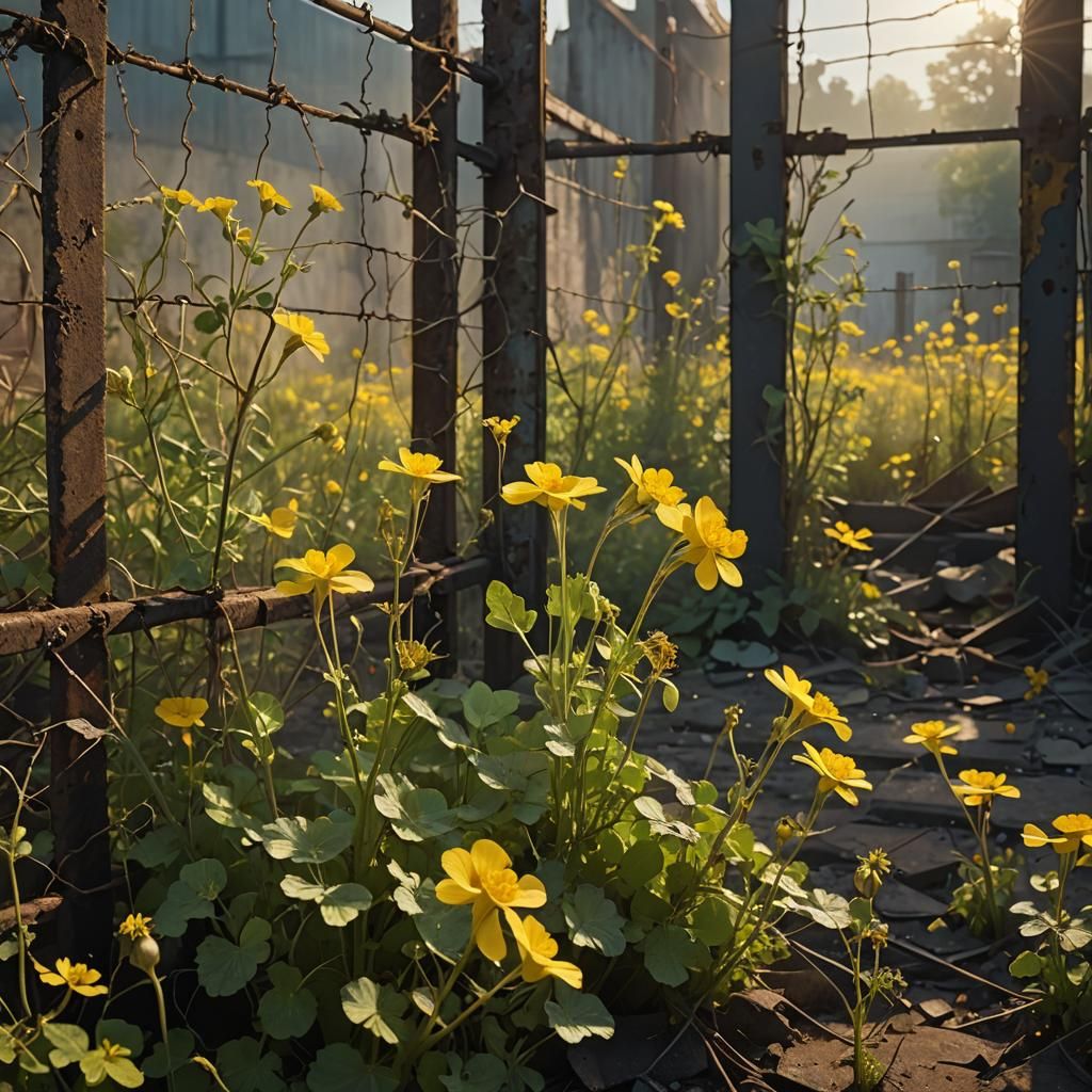 Wild Radish Flowers in Abandoned Lot: Matte Painting