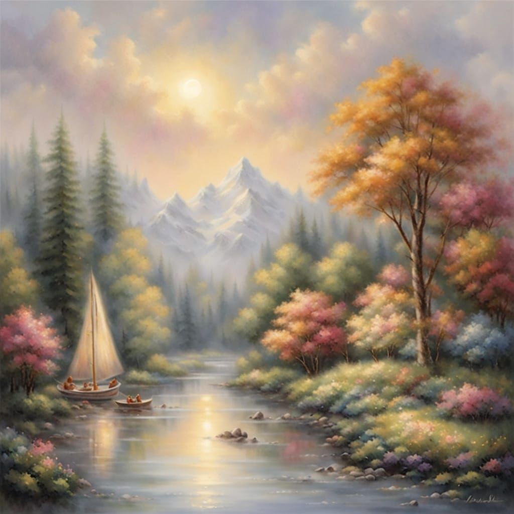 Lush Orchard in Impressionist Style