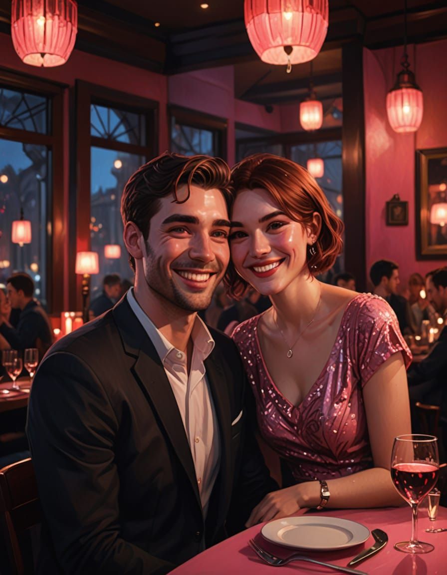 Romantic Valentine's Day Couple in Hyperrealistic Candleligh...