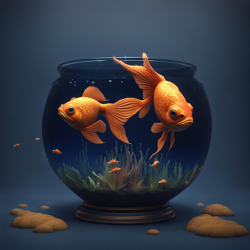Goldfish Clay Pot with Frog: Fantasy Art