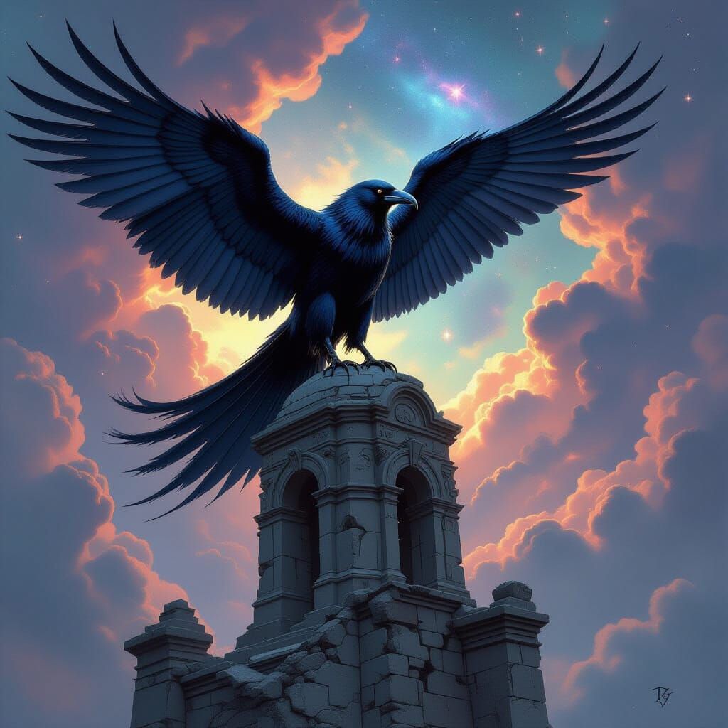 Angelic Raven with Serpent Neck at Cosmic Observatory