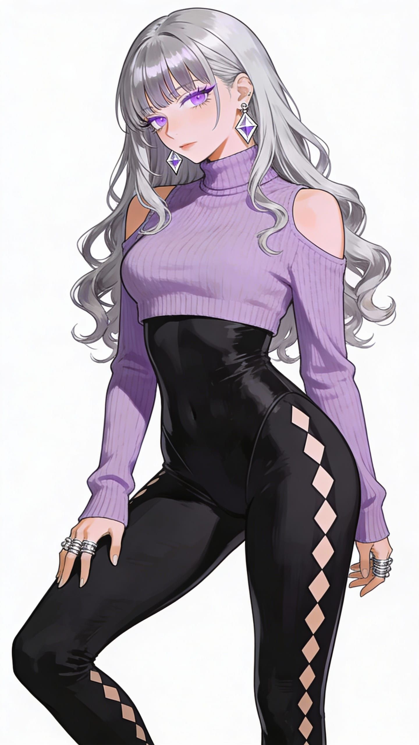 Silver-Haired Woman in Bodysuit, Anime Style