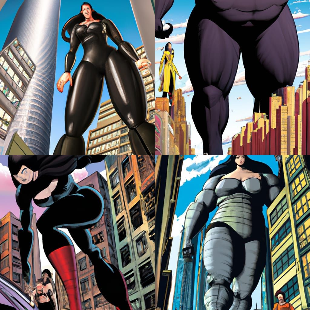 Giant Woman in City, Comic Book Art Style