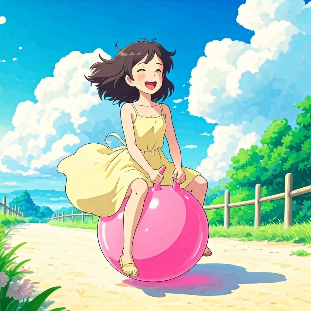 Haru Yoshioka Bouncing, Ghibli-Inspired Scene
