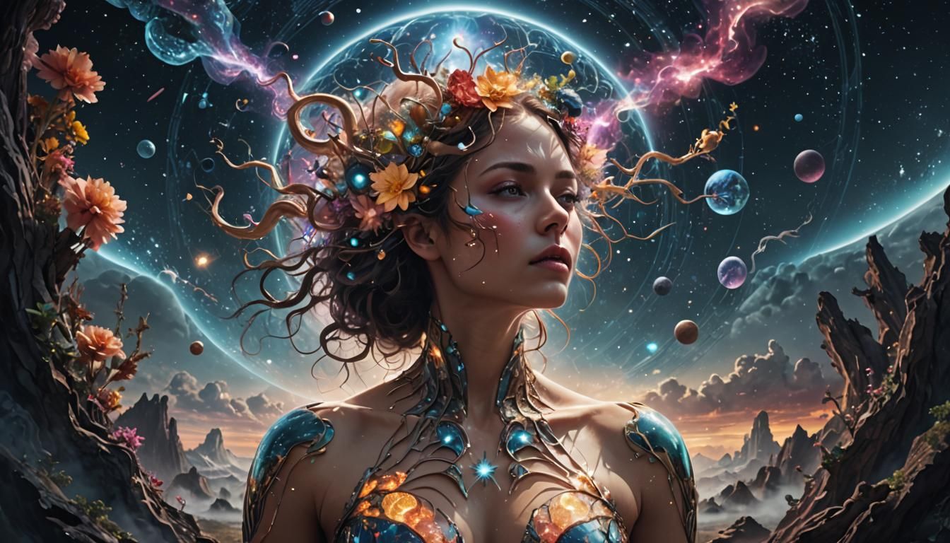 Cosmic Fantasy Double Exposure in Hyperrealism