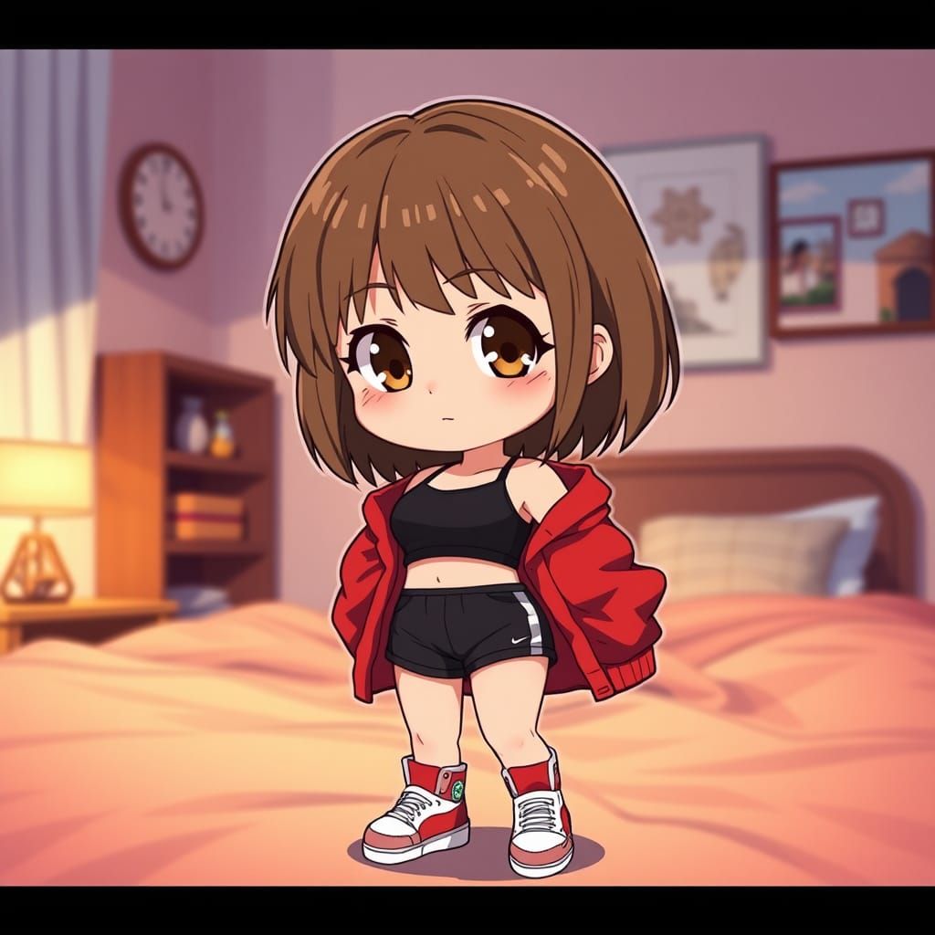 Charming Chibi Woman in Studio Trigger Anime Style