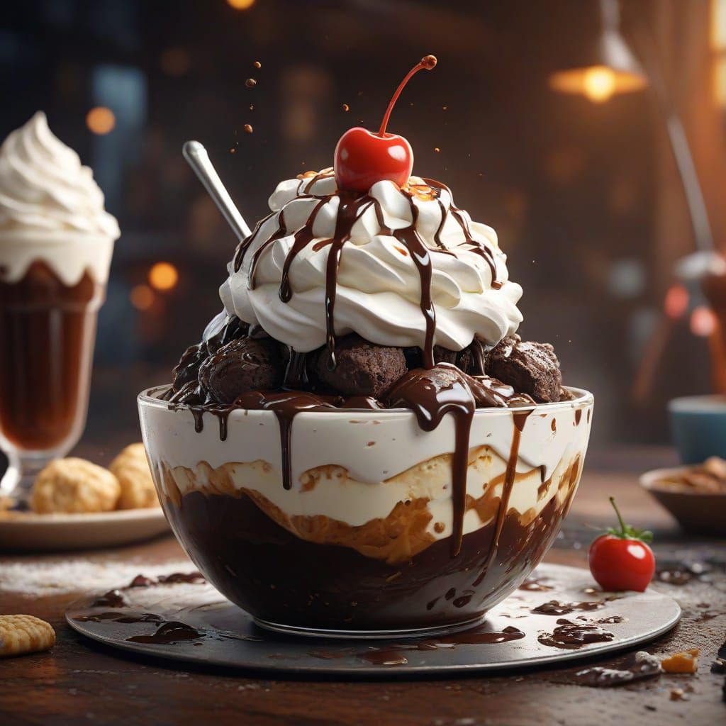 Detailed Hot Fudge Sundae Matte Painting