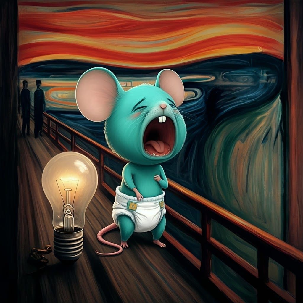 Emotive Chibi Mouse Screaming in a Psychedelic Fractal