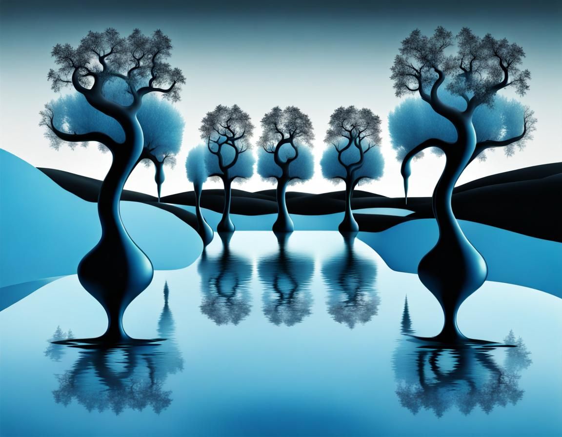 Surreal Landscape with Faucet-Shaped Trees
