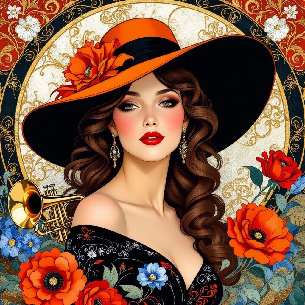 Elegant Woman with Trumpet in Romanticism Style