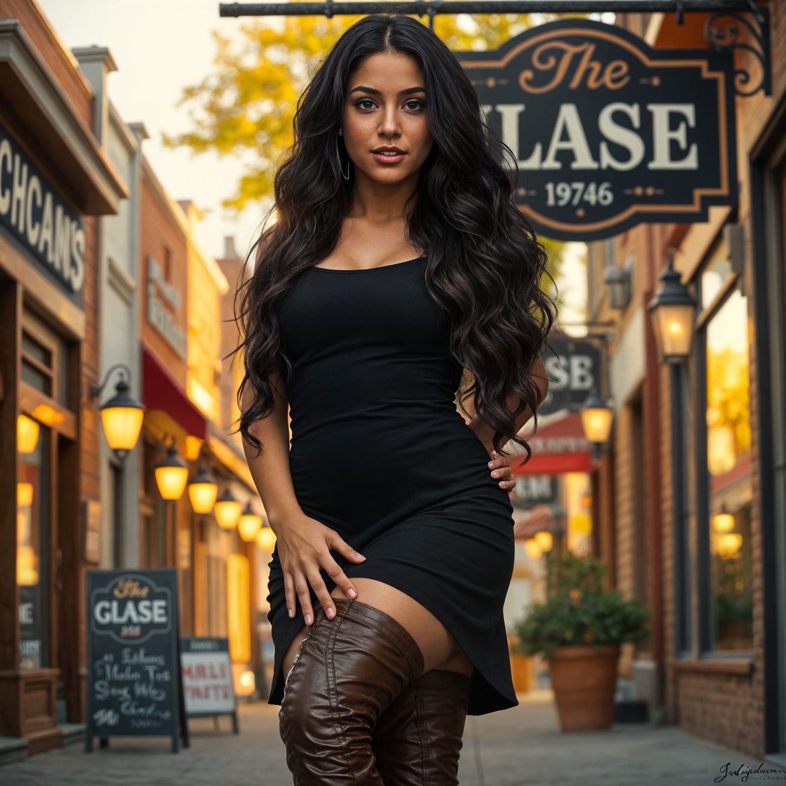 Latina Woman in Black Dress, Midwest Town
