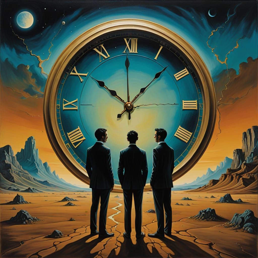 Surrealist Twins Confront Time's Dilemma