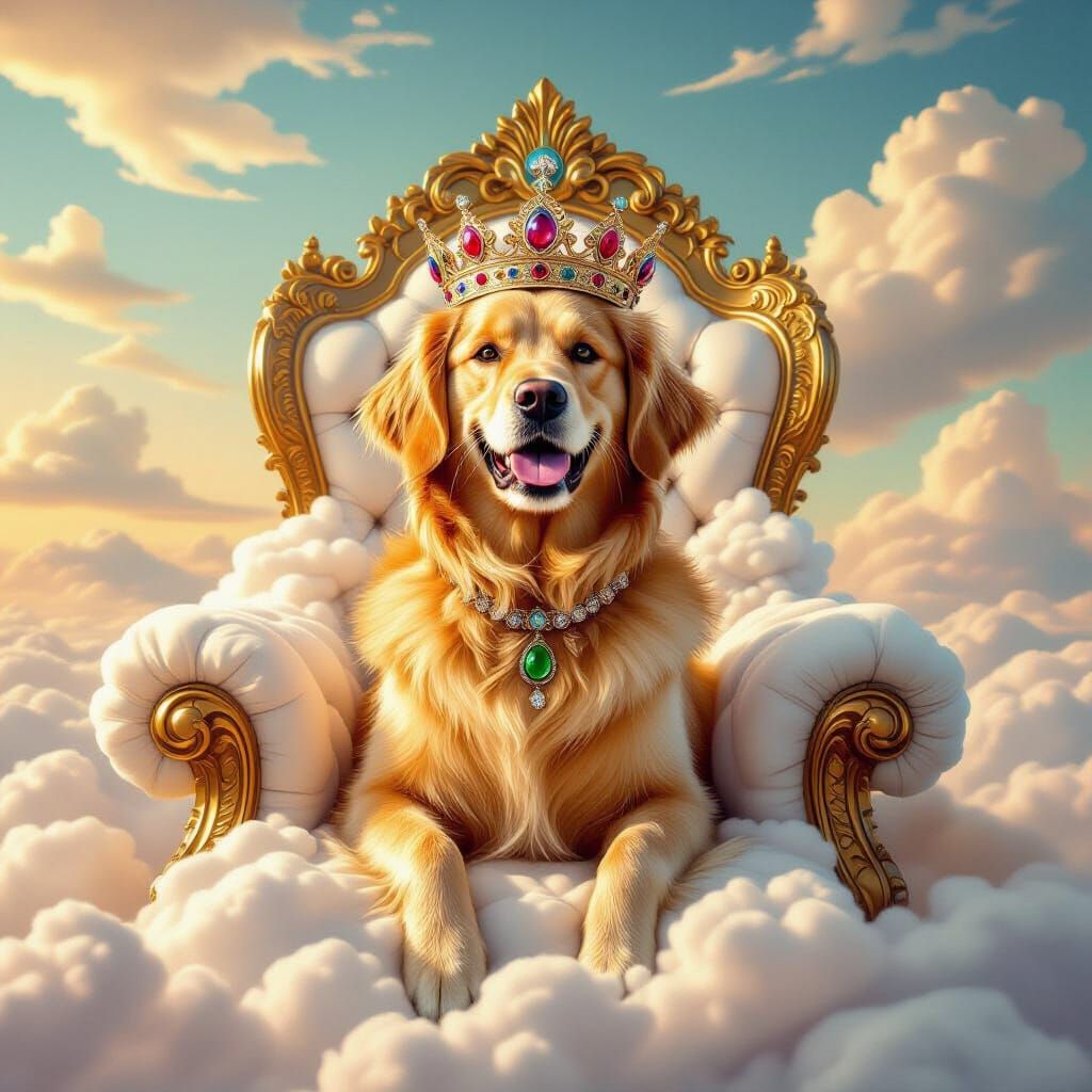 Golden Retriever King on Cloud Throne