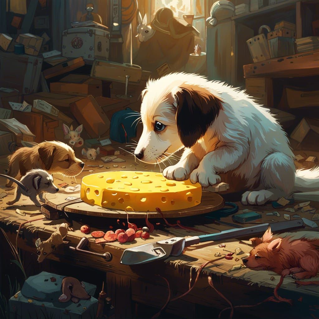 Puppy, Mouse, and Cheese: Hyperdetailed Digital Art
