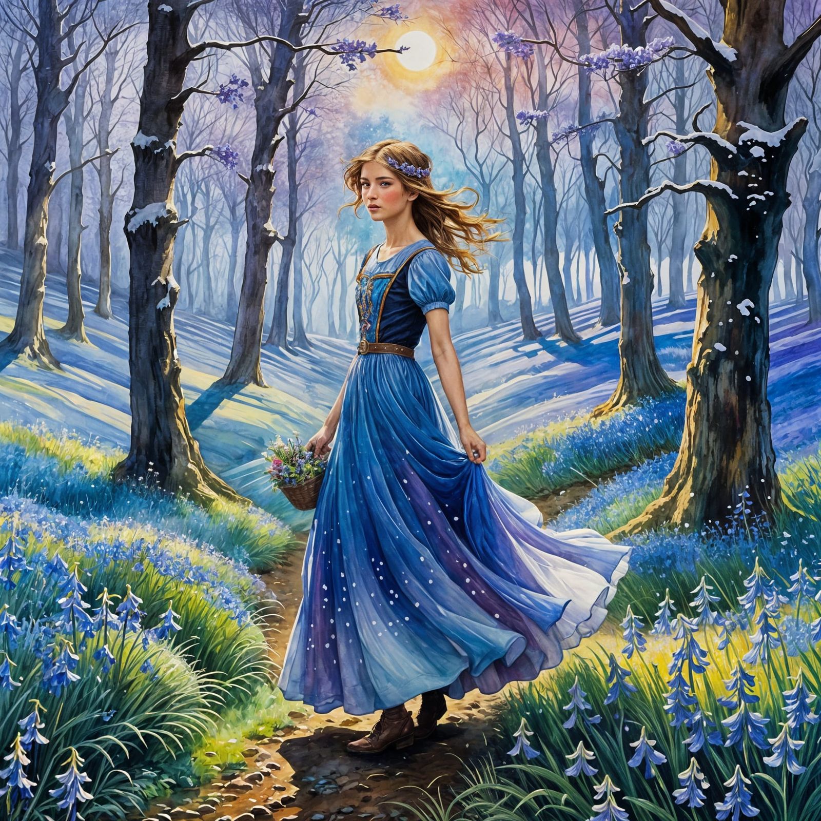 Tinkerbell in Bluebell Field: Watercolour Digital Art