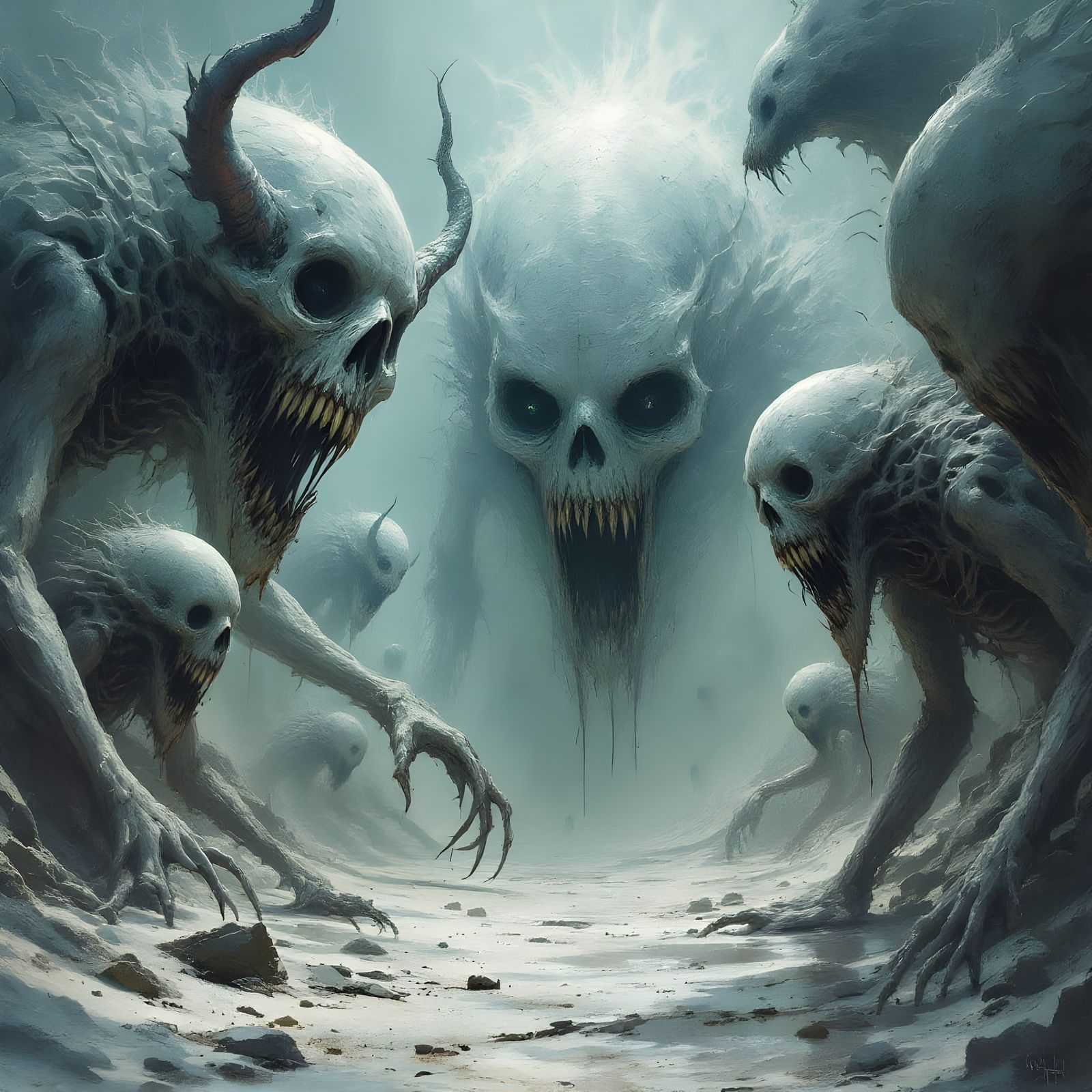 Sinister Sci-Fi Horrors in Eerie White and Blue