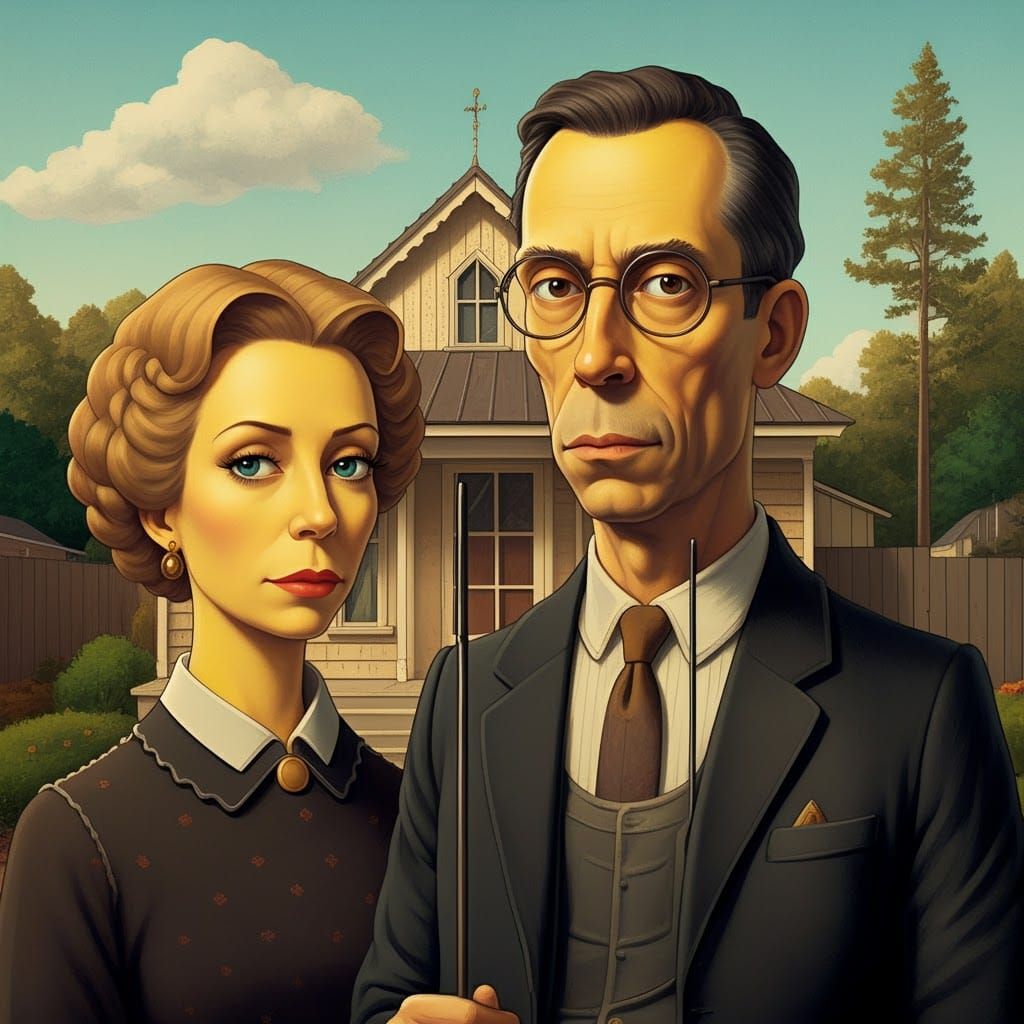 American Gothic in the style of the Simpsons